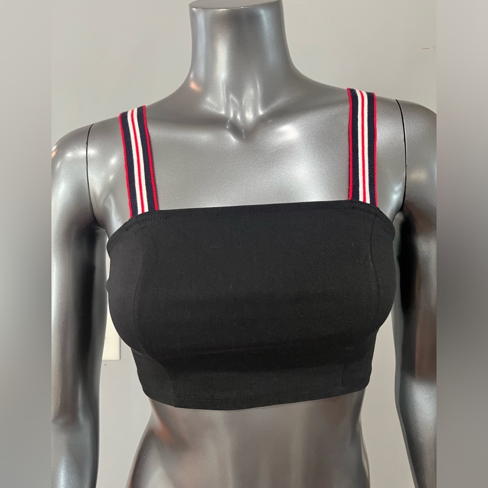 NWT Urban Outfitters Red/Black Cropped Stretchy Wide Ribbon Strap Tank Top
